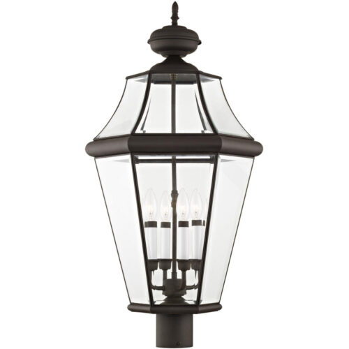 4 Light Bronze Outdoor Post Lantern Pendant Lighting Fixture with Clear Beveled Glass Shade-Lighting LumensLantern