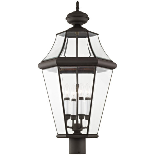 4 Light Bronze Outdoor Post Lantern Pendant Lighting Fixture with Clear Beveled Glass Shade-Lighting LumensLantern