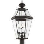 4 Light Bronze Outdoor Post Lantern Pendant Lighting Fixture with Clear Beveled Glass Shade-Lighting LumensLantern