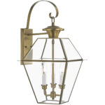 12 inch 3 Light Antique Brass Outdoor Wall Lantern Pendant Lighting Fixture with Clear Beveled Glass Shade-Lighting LumensLantern