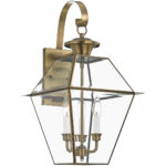 12 inch 3 Light Antique Brass Outdoor Wall Lantern Pendant Lighting Fixture with Clear Beveled Glass Shade-Lighting LumensLantern