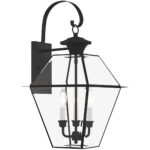 12 inch 3 Light Black Outdoor Wall Lantern Pendant Lighting Fixture with Clear Beveled Glass Shade-Lighting LumensLantern