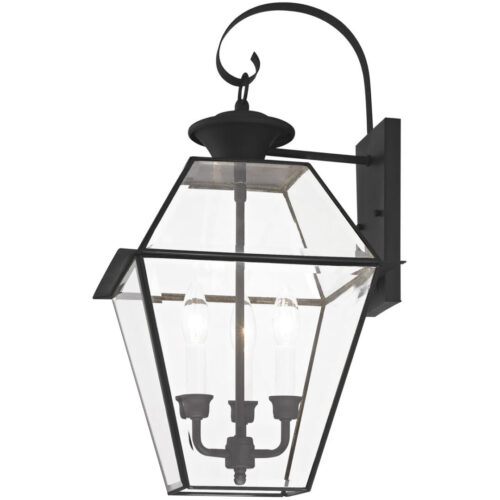 12 inch 3 Light Black Outdoor Wall Lantern Pendant Lighting Fixture with Clear Beveled Glass Shade-Lighting LumensLantern