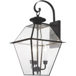 12 inch 3 Light Black Outdoor Wall Lantern Pendant Lighting Fixture with Clear Beveled Glass Shade-Lighting LumensLantern