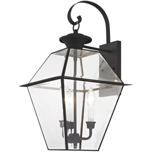 12 inch 3 Light Black Outdoor Wall Lantern Pendant Lighting Fixture with Clear Beveled Glass Shade-Lighting LumensLantern