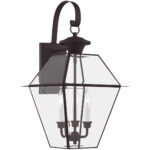 12 inch 3 Light Bronze Outdoor Wall Lantern Pendant Lighting Fixture with Clear Beveled Glass Shade-Lighting LumensLantern