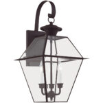 12 inch 3 Light Bronze Outdoor Wall Lantern Pendant Lighting Fixture with Clear Beveled Glass Shade-Lighting LumensLantern