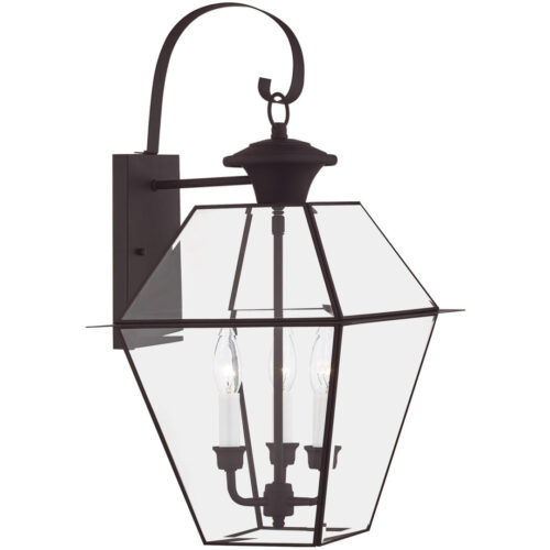 12 inch 3 Light Bronze Outdoor Wall Lantern Pendant Lighting Fixture with Clear Beveled Glass Shade-Lighting LumensLantern