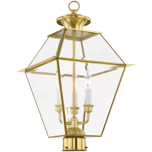 12 inch 3 Light Polished Brass Outdoor Post Lantern Pendant Lighting Fixture with Clear Beveled Glass Shade-Lighting LumensLantern