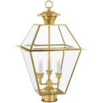 12 inch 3 Light Polished Brass Outdoor Post Lantern Pendant Lighting Fixture with Clear Beveled Glass Shade-Lighting LumensLantern