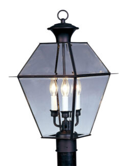 12 inch 3 Light Black Outdoor Post Lantern Pendant Lighting Fixture with Clear Beveled Glass Shade-Lighting LumensLantern