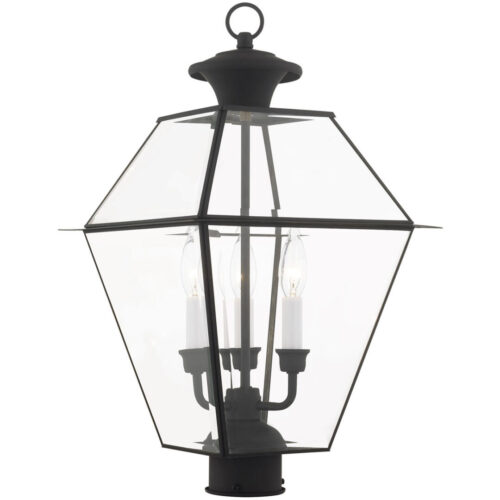 12 inch 3 Light Black Outdoor Post Lantern Pendant Lighting Fixture with Clear Beveled Glass Shade-Lighting LumensLantern