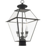 12 inch 3 Light Black Outdoor Post Lantern Pendant Lighting Fixture with Clear Beveled Glass Shade-Lighting LumensLantern