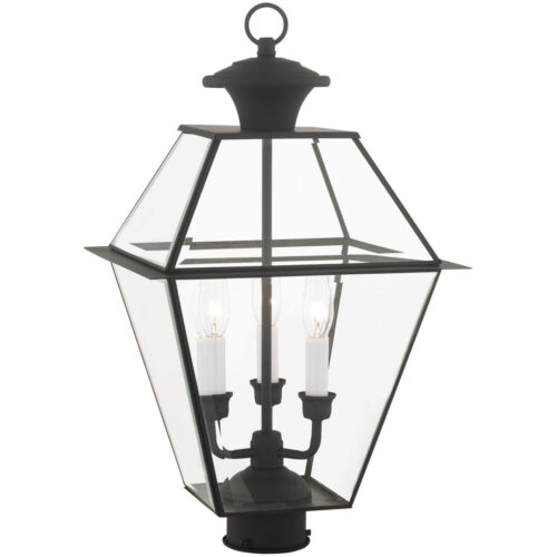 12 inch 3 Light Black Outdoor Post Lantern Pendant Lighting Fixture with Clear Beveled Glass Shade-Lighting LumensLantern