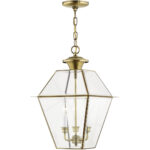 12 inch 3 Light Antique Brass Outdoor Chain Lantern Pendant Lighting Fixture with Clear Beveled Glass Shade-Lighting LumensLantern