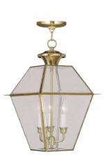 12 inch 3 Light Polished Brass Outdoor Chain Lantern Pendant Lighting Fixture with Clear Beveled Glass Shade-Lighting LumensLantern