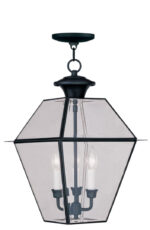 12 inch 3 Light Black Outdoor Chain Lantern Pendant Lighting Fixture with Clear Beveled Glass Shade-Lighting LumensLantern