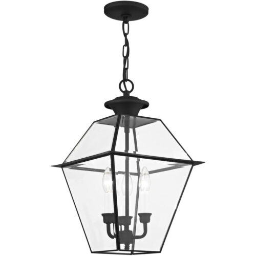 12 inch 3 Light Black Outdoor Chain Lantern Pendant Lighting Fixture with Clear Beveled Glass Shade-Lighting LumensLantern