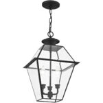 12 inch 3 Light Black Outdoor Chain Lantern Pendant Lighting Fixture with Clear Beveled Glass Shade-Lighting LumensLantern