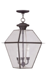 12 inch 3 Light Bronze Outdoor Chain Lantern Pendant Lighting Fixture with Clear Beveled Glass Shade-Lighting LumensLantern