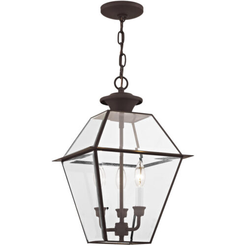 12 inch 3 Light Bronze Outdoor Chain Lantern Pendant Lighting Fixture with Clear Beveled Glass Shade-Lighting LumensLantern