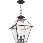 12 inch 3 Light Bronze Outdoor Chain Lantern Pendant Lighting Fixture with Clear Beveled Glass Shade-Lighting LumensLantern