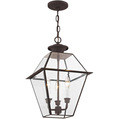 12 inch 3 Light Bronze Outdoor Chain Lantern Pendant Lighting Fixture with Clear Beveled Glass Shade-Lighting LumensLantern