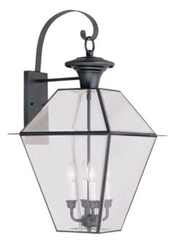 15 inch 4 Light Black Outdoor Wall Lantern Pendant Lighting Fixture with Clear Beveled Glass Shade-Lighting LumensLantern