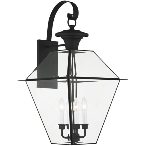 15 inch 4 Light Black Outdoor Wall Lantern Pendant Lighting Fixture with Clear Beveled Glass Shade-Lighting LumensLantern