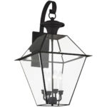 15 inch 4 Light Black Outdoor Wall Lantern Pendant Lighting Fixture with Clear Beveled Glass Shade-Lighting LumensLantern