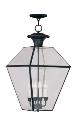 15 inch 4 Light Black Outdoor Chain Lantern Pendant Lighting Fixture with Clear Beveled Glass Shade-Lighting LumensLantern