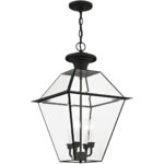 15 inch 4 Light Black Outdoor Chain Lantern Pendant Lighting Fixture with Clear Beveled Glass Shade-Lighting LumensLantern