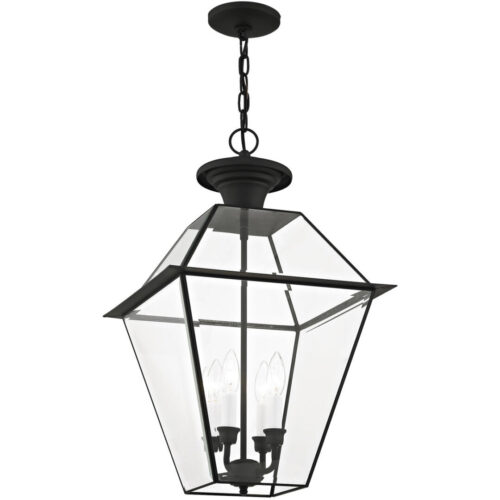 15 inch 4 Light Black Outdoor Chain Lantern Pendant Lighting Fixture with Clear Beveled Glass Shade-Lighting LumensLantern