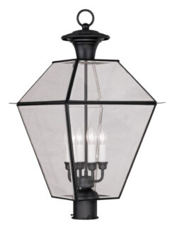 15 inch 4 Light Black Outdoor Post Lantern Pendant Lighting Fixture with Clear Beveled Glass Shade-Lighting LumensLantern