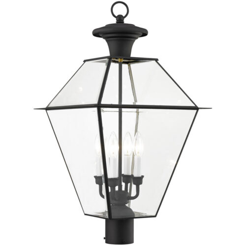 15 inch 4 Light Black Outdoor Post Lantern Pendant Lighting Fixture with Clear Beveled Glass Shade-Lighting LumensLantern