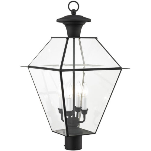 15 inch 4 Light Black Outdoor Post Lantern Pendant Lighting Fixture with Clear Beveled Glass Shade-Lighting LumensLantern