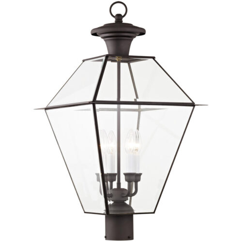 15 inch 4 Light Bronze Outdoor Post Lantern Pendant Lighting Fixture with Clear Beveled Glass Shade-Lighting LumensLantern