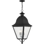 13.5 inch 4 Light Black Outdoor Chain Lantern Pendant Lighting Fixture with Seeded Glass Shade-Lighting LumensLantern