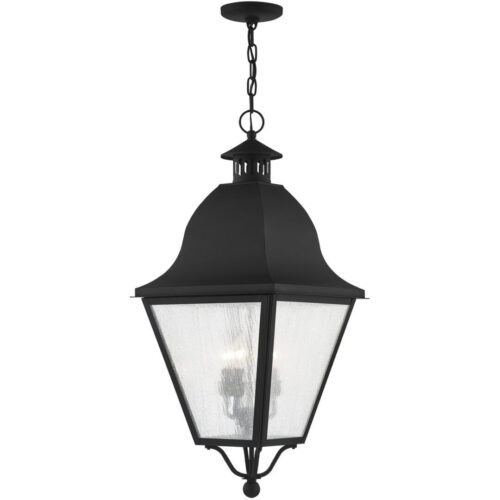 13.5 inch 4 Light Black Outdoor Chain Lantern Pendant Lighting Fixture with Seeded Glass Shade-Lighting LumensLantern