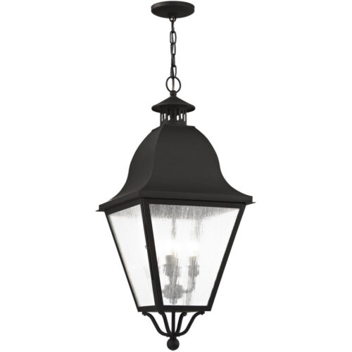 13.5 inch 4 Light Black Outdoor Chain Lantern Pendant Lighting Fixture with Seeded Glass Shade-Lighting LumensLantern