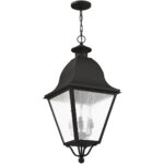 13.5 inch 4 Light Black Outdoor Chain Lantern Pendant Lighting Fixture with Seeded Glass Shade-Lighting LumensLantern