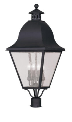 13.5 inch 4 Light Black Outdoor Post Lantern Pendant Lighting Fixture with Seeded Glass Shade-Lighting LumensLantern