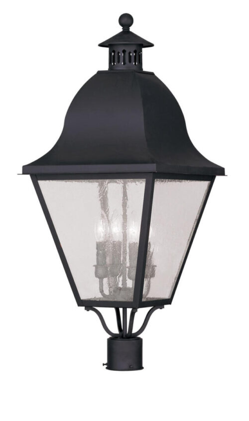 13.5 inch 4 Light Black Outdoor Post Lantern Pendant Lighting Fixture with Seeded Glass Shade-Lighting LumensLantern