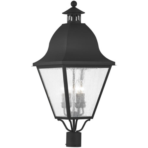 13.5 inch 4 Light Black Outdoor Post Lantern Pendant Lighting Fixture with Seeded Glass Shade-Lighting LumensLantern