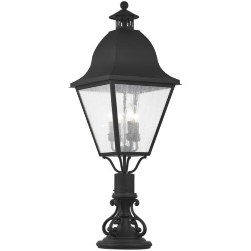 13.5 inch 4 Light Black Outdoor Post Lantern Pendant Lighting Fixture with Seeded Glass Shade-Lighting LumensLantern