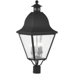 13.5 inch 4 Light Black Outdoor Post Lantern Pendant Lighting Fixture with Seeded Glass Shade-Lighting LumensLantern