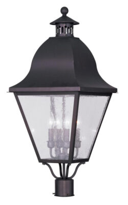 13.5 inch 4 Light Bronze Outdoor Post Lantern Pendant Lighting Fixture with Seeded Glass Shade-Lighting LumensLantern