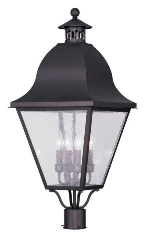 13.5 inch 4 Light Bronze Outdoor Post Lantern Pendant Lighting Fixture with Seeded Glass Shade-Lighting LumensLantern