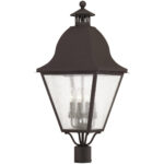 13.5 inch 4 Light Bronze Outdoor Post Lantern Pendant Lighting Fixture with Seeded Glass Shade-Lighting LumensLantern