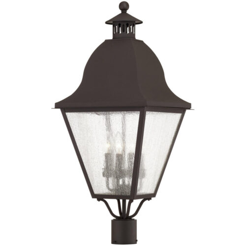 13.5 inch 4 Light Bronze Outdoor Post Lantern Pendant Lighting Fixture with Seeded Glass Shade-Lighting LumensLantern